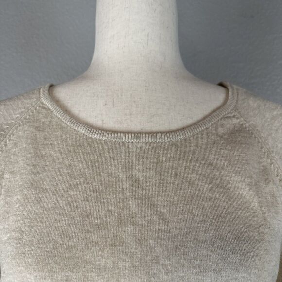 J McLaughlin Womens Contrast Sweater Size XL Beige Gray Cotton Modal Elbow Patch - Picture 2 of 8